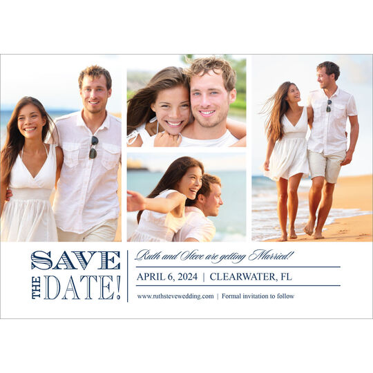 White and Navy Devoted Dreams Photo Save the Date Cards